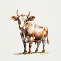 Fototapeta premium brown and white cow, watercolor illustration on white background