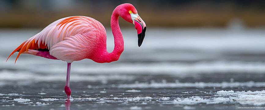 Pink Flamingo In Water