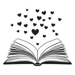 Open Book and Heart Collection Illustration Promoting Reading