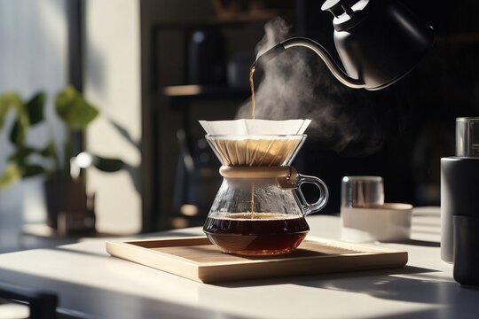 Pour-over coffee brewing at home