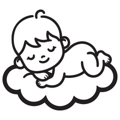 Cute Sleeping Baby on Cloud Vector Art Illustration for Dreamy Concepts