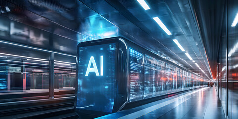 Futuristic AI-Powered Metro Train in High-Tech Subway