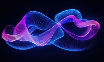 Abstract waves of glowing blue and purple neon lights forming a futuristic, dynamic composition, perfect for creative and technology themes, .