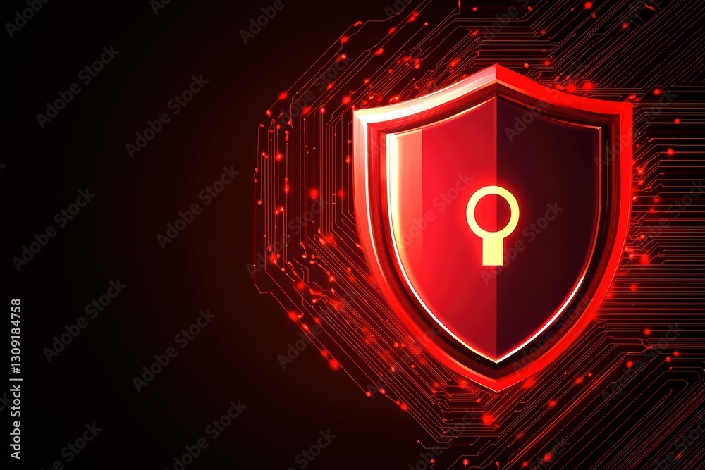 Poster digital shield symbolizing cybersecurity protection with data streams in a modern interface
