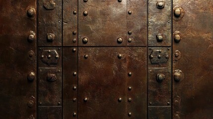 Fototapeta premium A vintage brown industrial setting with aged metal panels and weathered textures.