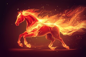 Red fiery horse galloping on a smoke background. Symbol of the new year 2026