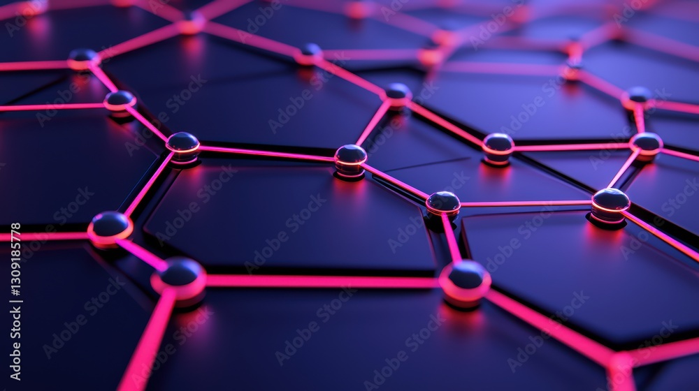 Poster abstract digital technology background with glowing nodes and blockchain concept design