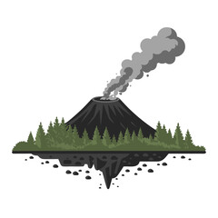 Erupting Volcano with Smoke and Forest Reflection Nature Vector Illustration