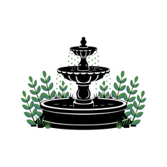 Fototapeta premium Elegant Water Fountain Vector with Greenery Perfect for Garden Design and Decor Projects