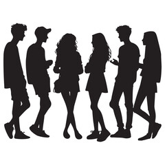 Silhouette Diverse Group of Young People Gathering Vector Illustration