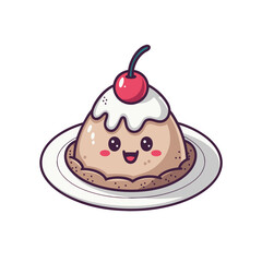 Cute Kawaii Ice Cream Sundae Vector with Cherry and Smiling Face for Children&rsquo;s Art