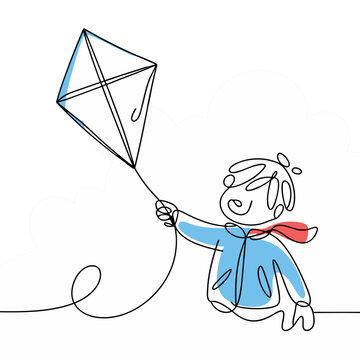 recommend clip art: Child Flying Kite Minimalist Line Art Illustration for Joyful Outdoor Adventure Design