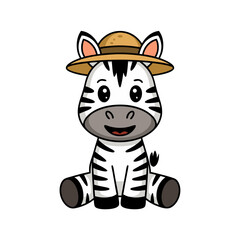Fototapeta premium Cute Baby Zebra Wearing Safari Hat Vector Illustration for Kids Art and Decor