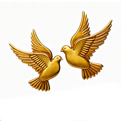 Fototapeta premium Wedding symbol two golden pidgeons isolated on white 