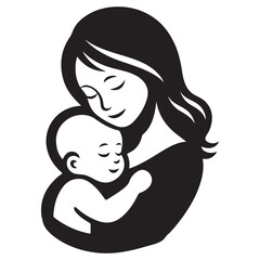 Silhouette Loving Mother Holding Baby Silhouette Vector Art Image