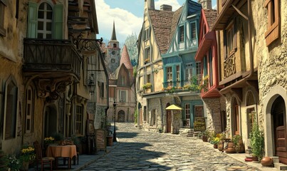 Fototapeta premium Cobblestone Street in a Charming European Town