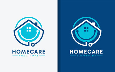 A minimalist logo featuring an abstract house seamlessly combined with a stethoscope, symbolizing home healthcare and medical services.