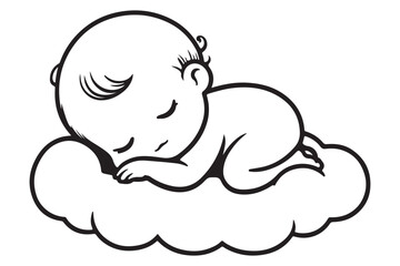 Simple Line Art Newborn Baby Sleeping Soundly on a Cloud