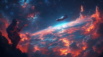 Space Guitarist on Planet Cloudscape