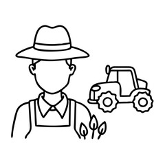 Obraz premium Farmer Illustration with Tractor and Plants Vector Art for Agricultural Design
