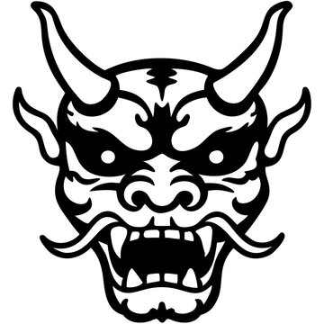 recommend clip art: Fierce Oni Mask Demon Head Vector Illustration for Tattoos and Designs