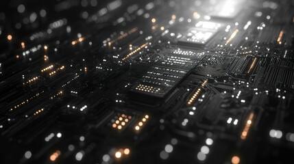 Glowing circuit board, intricate design, technological marvel