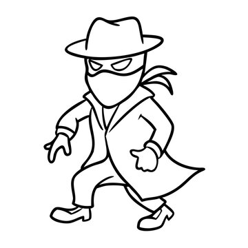 recommend clip art: Mysterious Detective in Trench Coat Vector Illustration for Coloring Books and Graphic Design