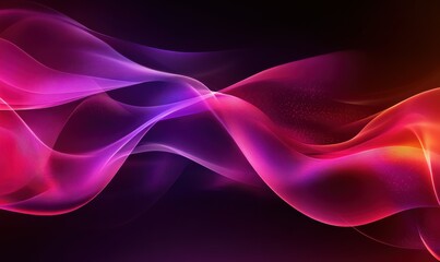 Naklejka premium Dynamic glowing purple and red wave-like textures illuminated by gradient lighting forming a bold futuristic abstract design .