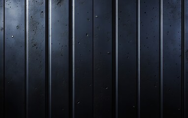 Fototapeta premium A textured, dark metal wall with vertical grooves and subtle imperfections enhances an industrial aesthetic.