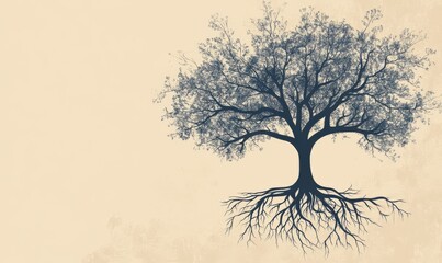 Abstract Tree Design with Roots and Elegant Branches on a Subtle Background