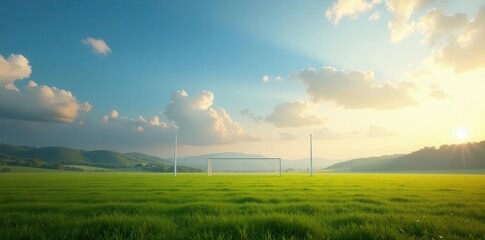 Obraz premium Wide shot of two goalposts set against a vast landscape , amazing, horizon, picturesque
