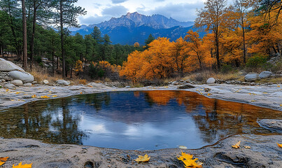 Obraz premium Autumn mountain pool reflection landscape