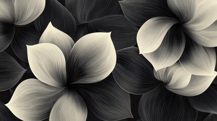 Elegant black and white floral pattern with overlapping petals