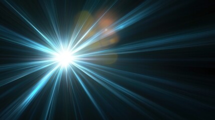 Obraz premium Bright lens flare effect on black background. Light rays radiate from center. Abstract design. Excellent for graphic design, digital art, photo editing. Perfect as background graphic element. Ideal