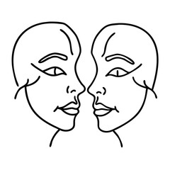 Abstract Line Art Faces Symmetrical Design for Artistic Inspiration and Tattoo Ideas