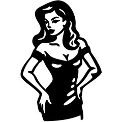 Elegant Woman Silhouette in Dress Vector Art for Tattoos and Design Projects