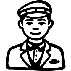 Obraz premium Smiling Chauffeur Black and White Vector Illustration in Retro Style