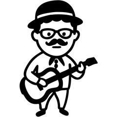 Fototapeta premium Retro Guitarist Cartoon Vector with Hat and Glasses for Music Design