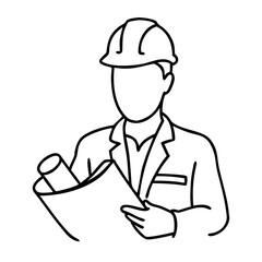 Construction Engineer with Hard Hat Holding Blueprints Vector Illustration
