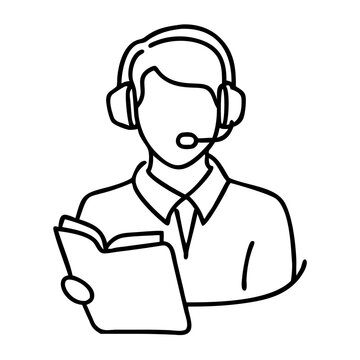 recommend clip art: Customer Support Agent with Headset and Open Book Vector Illustration