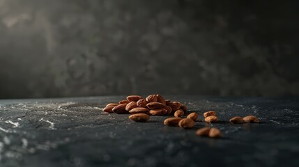 Premium Organic Almonds on Dark Slate – Healthy Minimalist Food Photography with Subtle Natural Lighting. selective focus