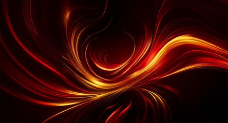 Abstract image featuring swirling lines of golden light that evoke flames against a dark red to black backdrop, creating a dynamic and energetic flow.
