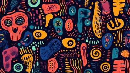 Naklejka premium Colorful abstract pattern with vibrant shapes and unique designs on dark background