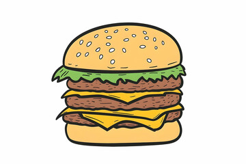 A vector logo of an illustration of a double cheeseburger.