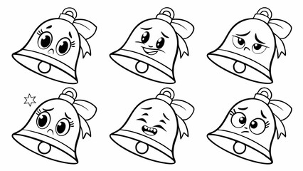 Naklejka premium Cute Cartoon Bell Characters with Various Facial Expressions: Happy, Sad, Angry, Surprised, and More