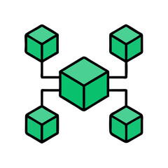 Obraz premium Blockchain Network Illustration Green Cubes Digital Connectivity Vector Art