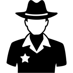 Silhouette Cowboy with Hat and Sheriff Badge Vector for Posters and Designs