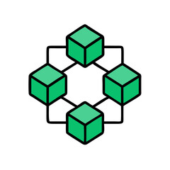 Obraz premium Blockchain Network Graphic with Connected Cubes for Technology and Finance Illustration