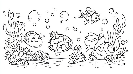 Cartoon sea creatures underwater scene