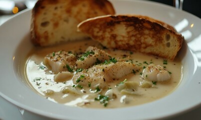 Delicious Seafood Soup with Toasted Bread